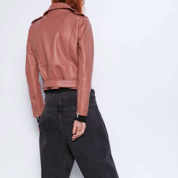 ZARA Faux Leather Biker Jacket:Marsala, US M, L - Picture 6 of 8